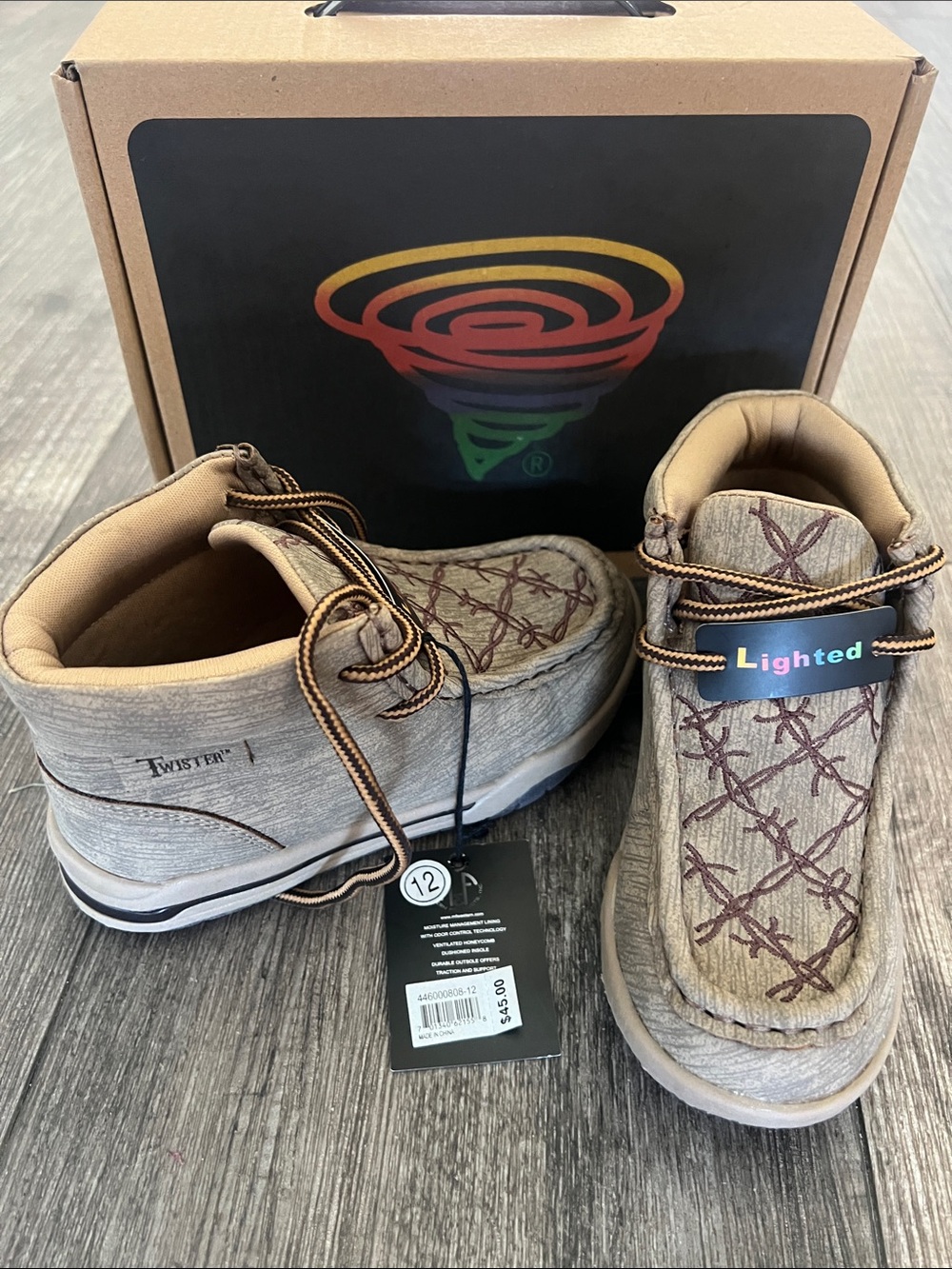 Twister Kids Lighted Jackson boots in Taupe with barbed wire accent
